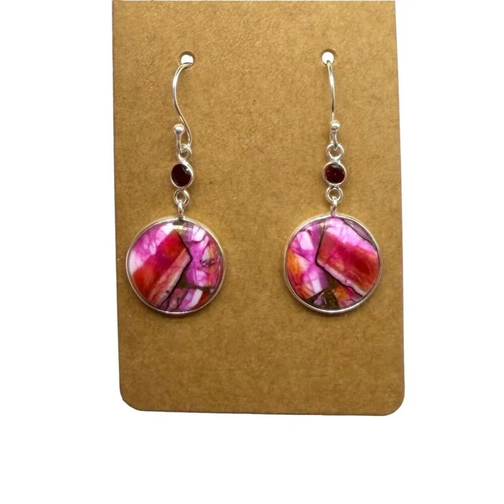 Kingman Mine Pink Dahlia Turquoise Earrings Solid 925 Sterling Silver Dangle